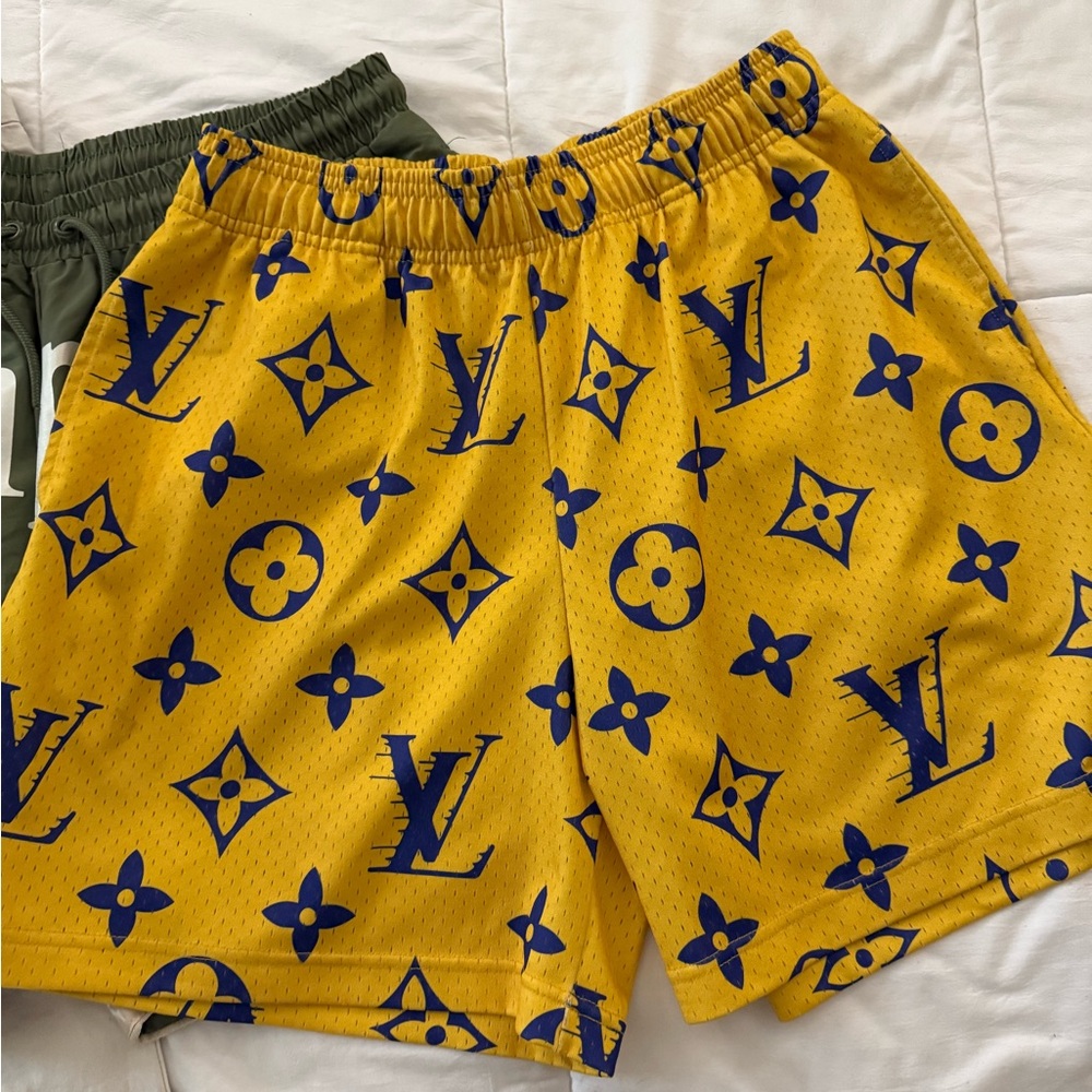 Bravest Studios “Louis Vuitton” Yellow and Blue Patterned Shorts